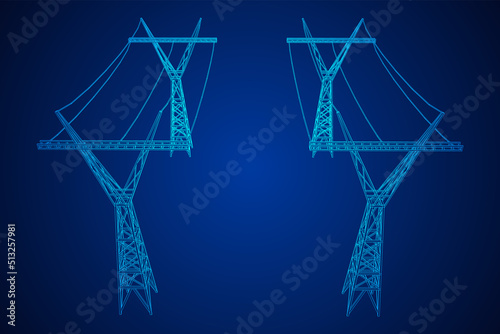 Power transmission tower high voltage pylon wireframe