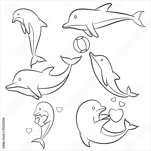 dolphin from the sea Black line art vector Hand drawn illustration isolated on white