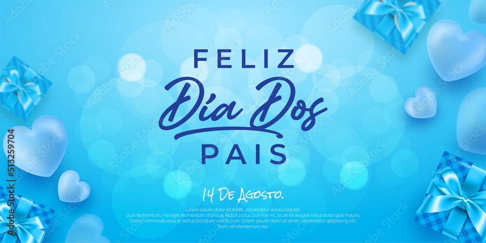 Naklejka premium Realistic banner feliz dia dos pais frame with lettering on blue background