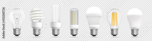 Light bulb evolution realistic effect isolated on trasparent background, Vector illustration