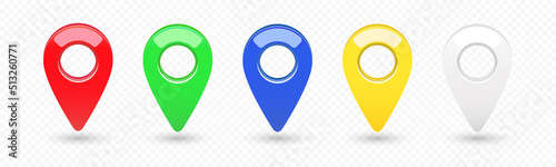 Set of Map location pointer pin 3d effect, isolated on tansparent background, vector illustration photo