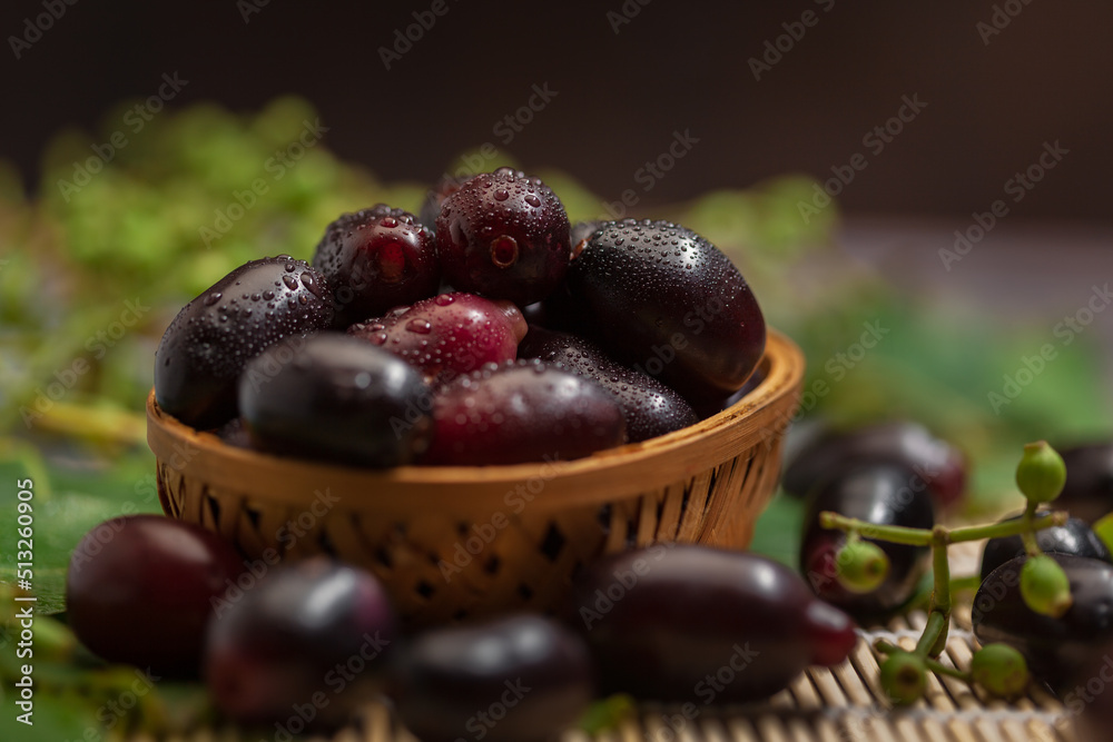 Close-Up of collection of Indian Ayurvedic medicinal fresh organic fruit jamun (Syzygium Cumini) Close-Up of collection of Indian Ayurvedic medicinal fresh organic fruit jamun (Syzygium Cumini)