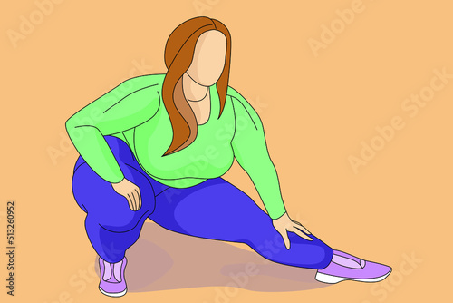 Fat, long haired beauty doing fat reduction exercise