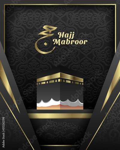 Hajj Mabroor Poster, Flyer, Social Media Post Template With Kaba And Islamic Pattern