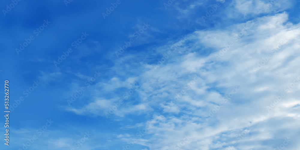 Bright and fresh cloudy blue sky with heavy clouds, Natural blurry and cloudy sky with watercolor shades, beautiful bright and clear sky background for summer season and any design.