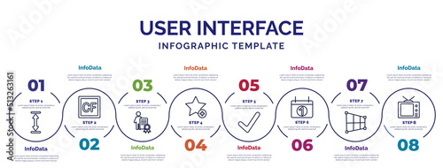 infographic template with icons and 8 options or steps. infographic for user interface concept. included height, man certificate, add to favorite, to do, first date, crop perspective, eighties