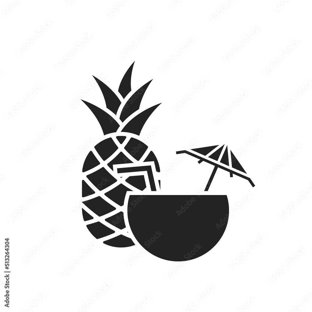 tropical cocktail icon. coconut cocktail and pineapple. isolated vector image tropical cocktail icon. coconut cocktail and pineapple. isolated vector image