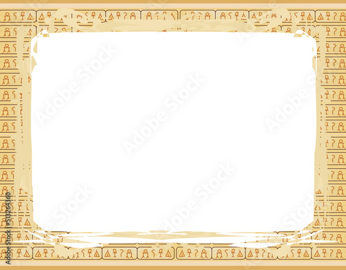 abstract grunge frame with hieroglyphs in the background