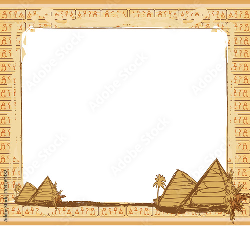 abstract grunge frame - pyramids, hieroglyphs and palm trees