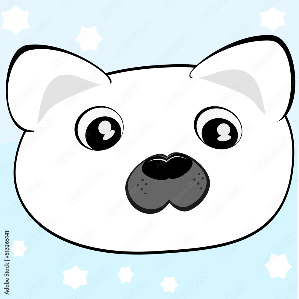 Cute dog head on a blue background and stars. Vector illustration as a background. Cute dog head on a blue background and stars. Vector illustration as a background.