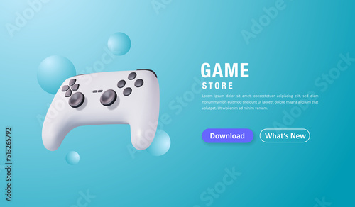 Realistic 3d game stick, online game store landing page concept. Vector illustration