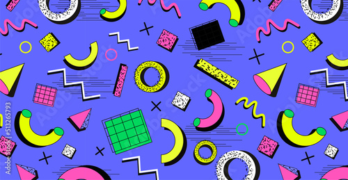 Memphis background, 80s-90s style patterns. Memphis fashion style. Colorful geometric pattern, different shapes of color style.
