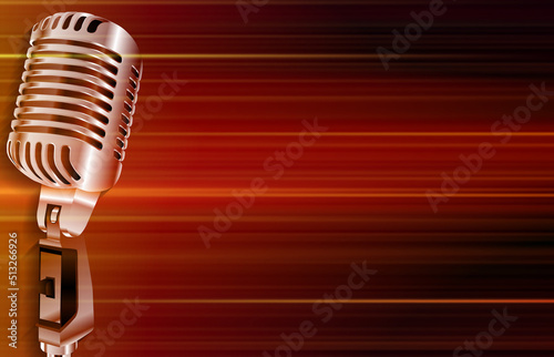 abstract blurred music background with retro microphone