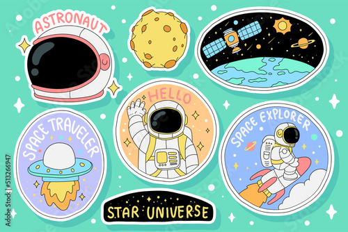 hand drawn astronaut sticker illustration design
