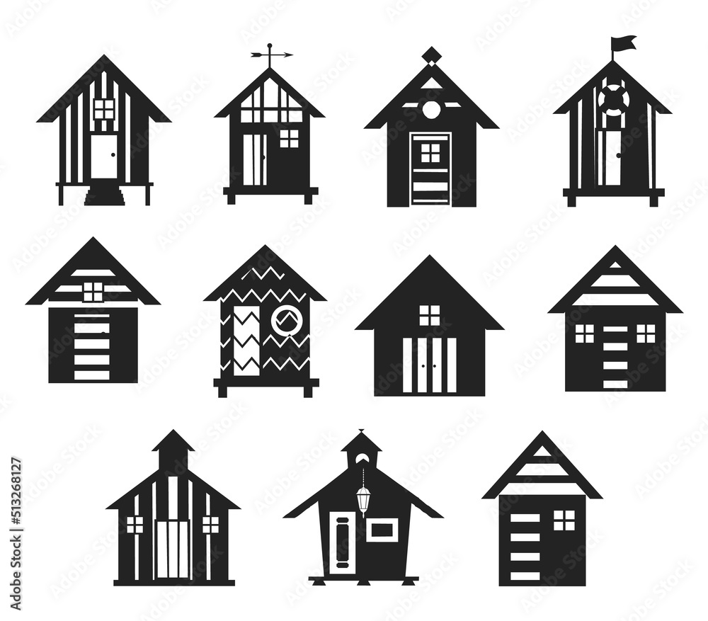 Beach Huts Cabana Silhouettes Premium Vectors