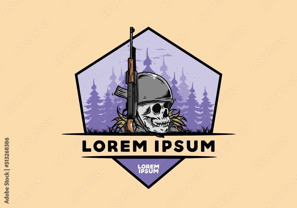 Skull and soldiers helmet with weapon illustration Skull and soldiers helmet with weapon illustration