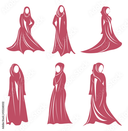 Abaya Muslim hijab dress Silhouettes Premium Vectors