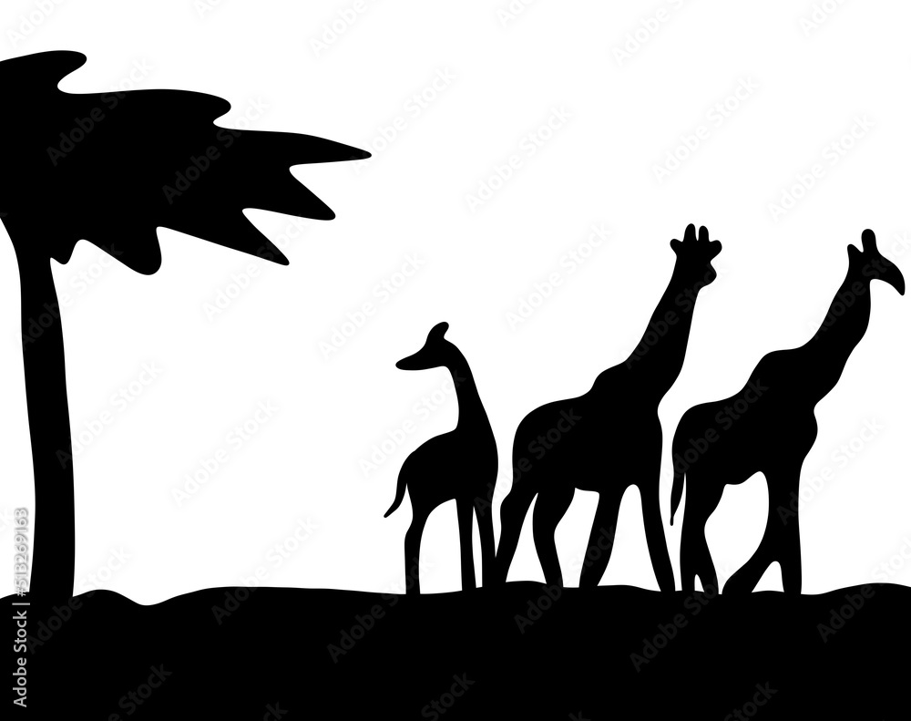 Fototapeta premium continuous drawing black silhouette family Girafe