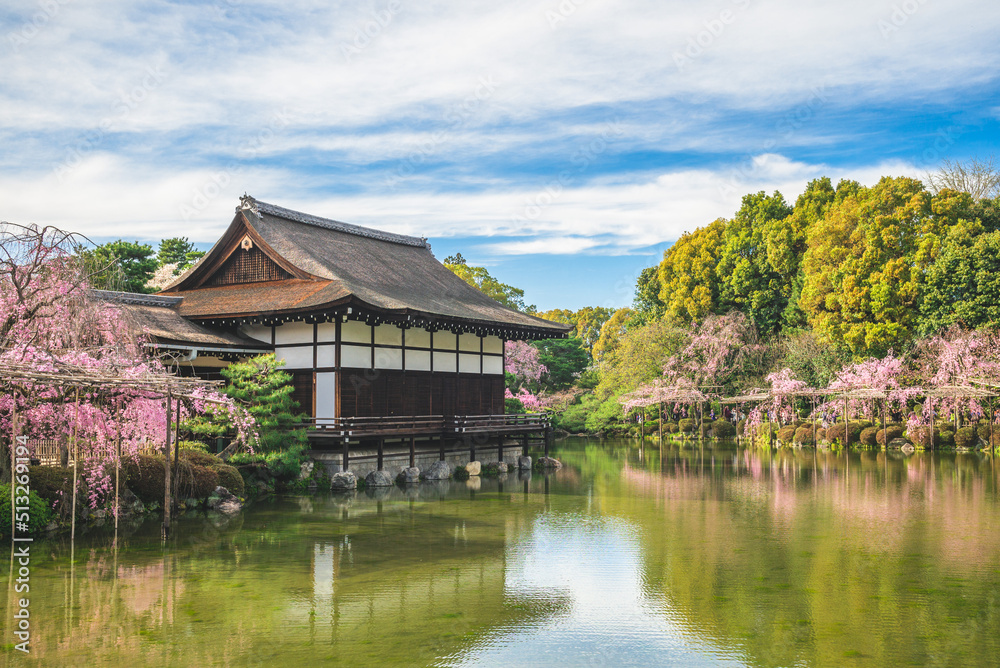 Japanese garden in Heian Shrine, kyoto, japan with cherry blossom Japanese garden in Heian Shrine, kyoto, japan with cherry blossom