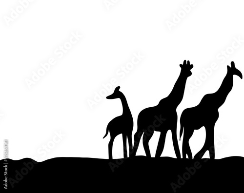 continuous drawing black silhouette family Girafe