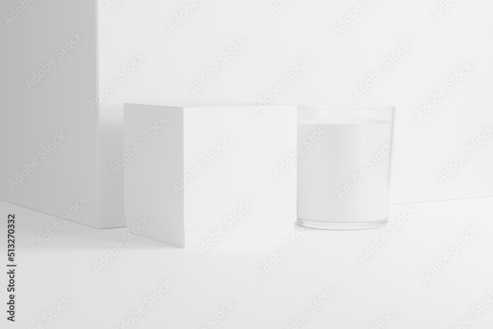 Candle Glass With Box Packaging 3D Rendering White Blank Mockup Candle Glass With Box Packaging 3D Rendering White Blank Mockup