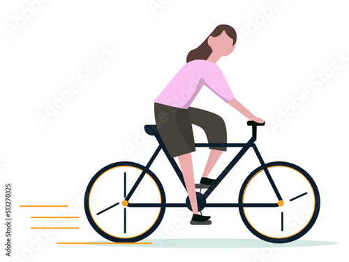 サイクリングをする女性 自転車 ロードバイク 漕ぐ 走る スポーツ 休日 運動 ベクターイラスト