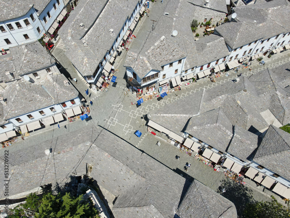 Fototapeta premium Drone view at the town of Gjirokastra on Albania