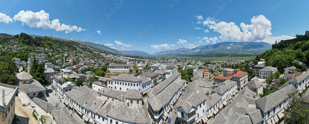 Obraz premium Drone view at the town of Gjirokastra on Albania