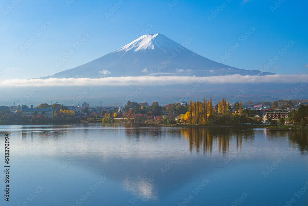 Mount Fuji and Lake Kawaguchi in Yamanashi, japan