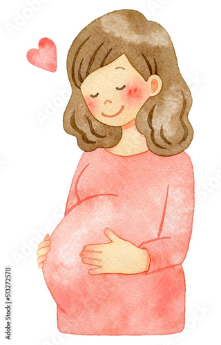 大きなお腹をなでる妊婦(上半身)のイラスト