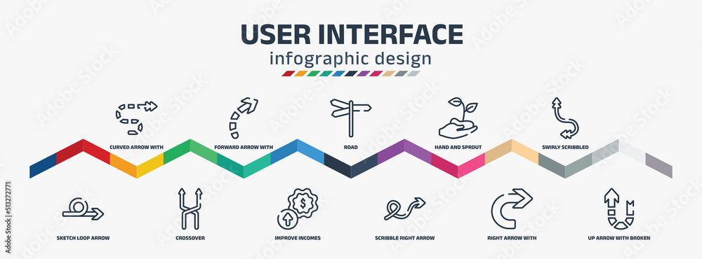 user interface infographic design template with curved arrow with ...