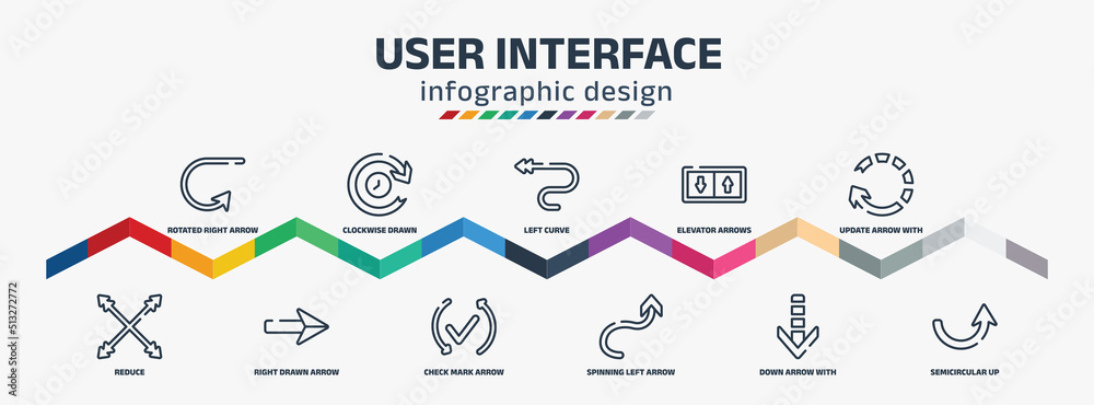 user interface infographic design template with rotated right arrow ...