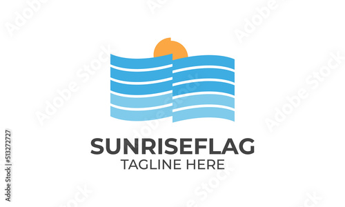 Sunrise Logo Design, Sun With Waves or Flag Concept, Vector Template