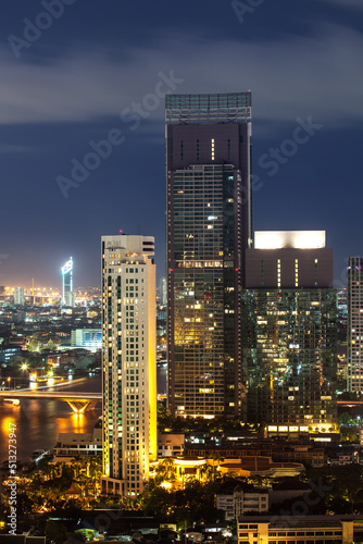 Bangkok Cityscape  Business district with high building at dusk  Bangkok  Thailand 
