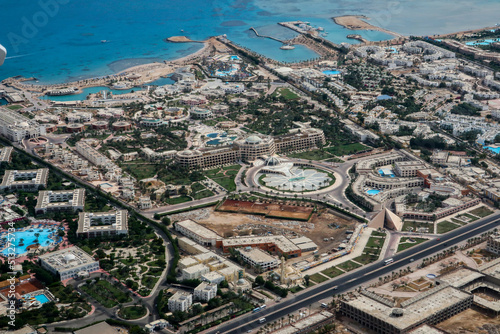 Aerial view of resorts on the shores of the Red Sea