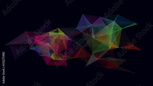 Network connection structure. Abstract blue background with moving dots  lines and triangles. Futuristic illustration. Digital technology design. Vector illustration.