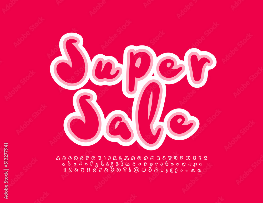 Vector advertising Poster Super Sale. Playful Handwritten Font. Creative Alphabet Letters and Numbers.