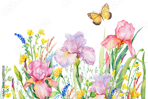 Watercolor summer floral background for cards and invitations