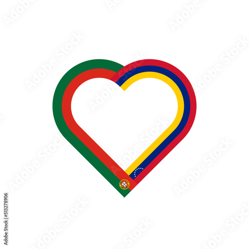 friendship concept. heart ribbon icon of portugal and venezuela flags. vector illustration isolated on white background