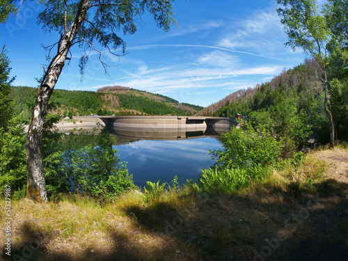 Views of the Okertalsperre in summer in Altenau in the district of Goslar in the state of Lower Saxony..etc. Okertalsperre in different views.. photo