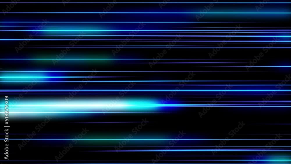 This motion graphic shows blue glowing parallel lines on a dark background. This abstract background will decorate your projects.