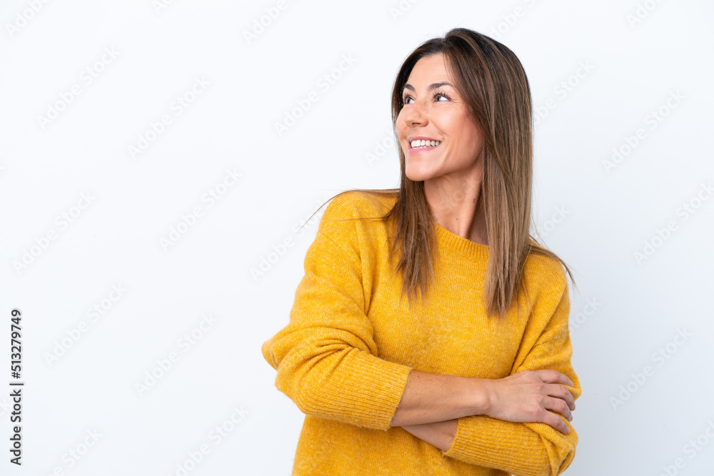 Middle age caucasian woman isolated on white background happy and smiling Middle age caucasian woman isolated on white background happy and smiling