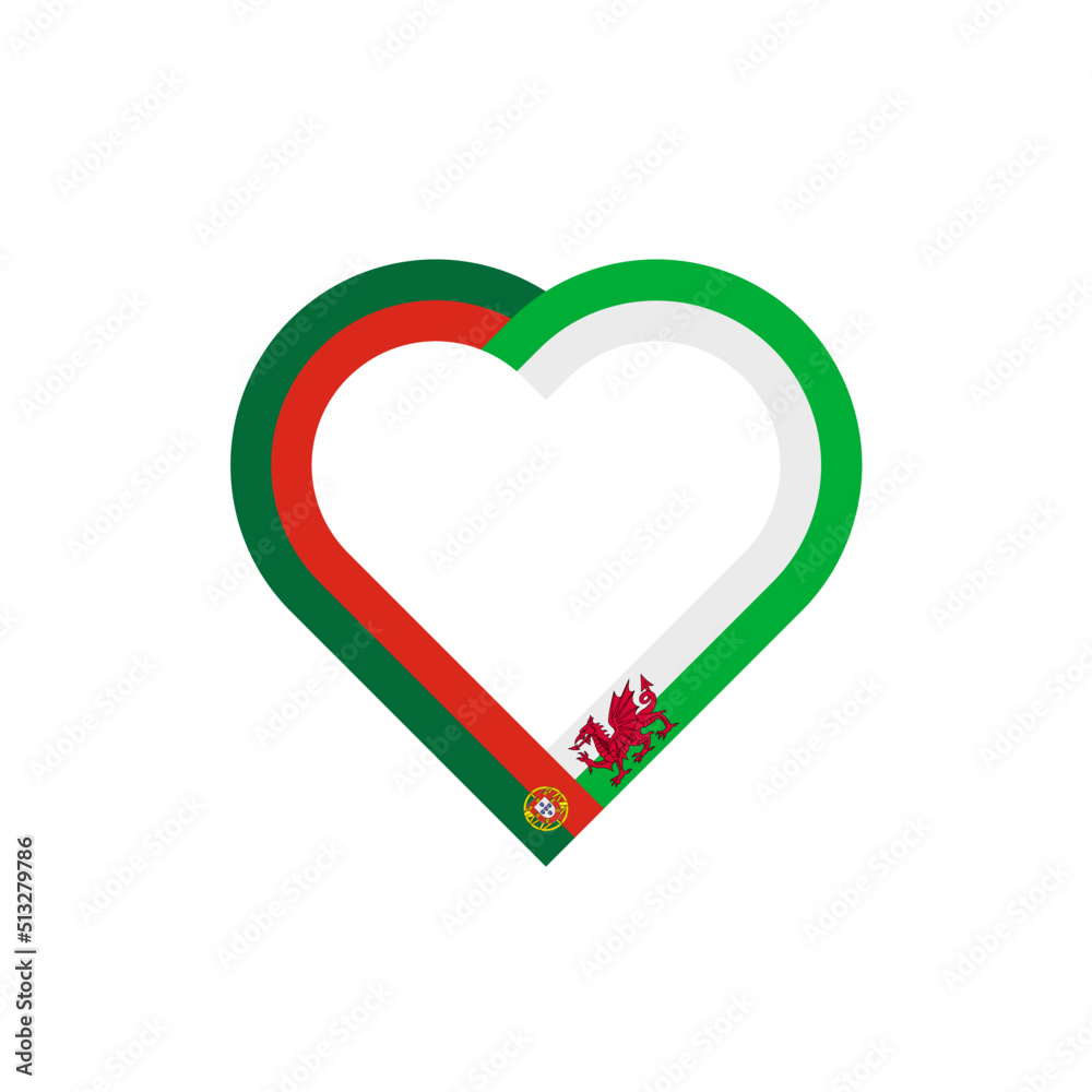 friendship concept. heart ribbon icon of portugal and wales flags. vector illustration isolated on white background friendship concept. heart ribbon icon of portugal and wales flags. vector illustration isolated on white background