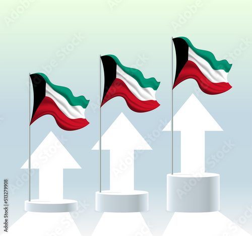 Kuwait flag. The country is in an uptrend. Waving flagpole in modern pastel colors. Flag drawing, shading for easy editing. Banner template design.