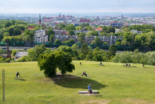 View on the cityscape of Krakow, Poland, from the hill Krakus Mound photo