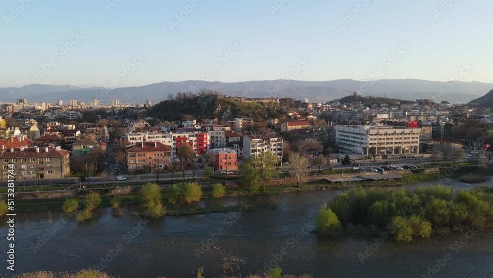 Amazing Aerial view of Maritsa river and panorama to City of Plovdiv, Bulgaria Amazing Aerial view of Maritsa river and panorama to City of Plovdiv, Bulgaria