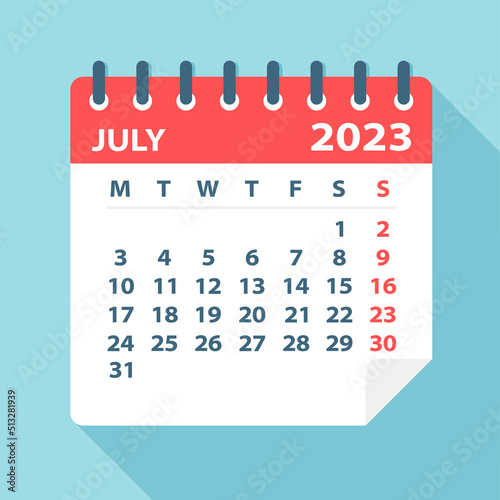 July 2023 Calendar Leaf - Vector Illustration