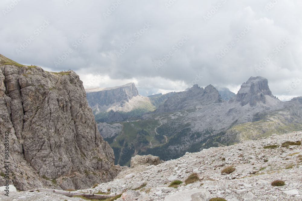 Mountain landscape in a sunny day, Dolomites, Italian Alps.
