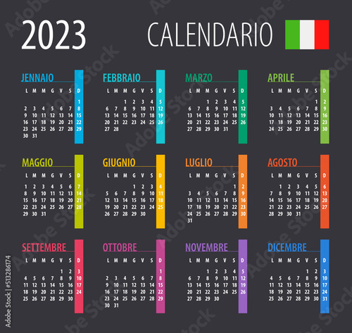2023 Calendar - illustration. Template. Mock up. Italian version