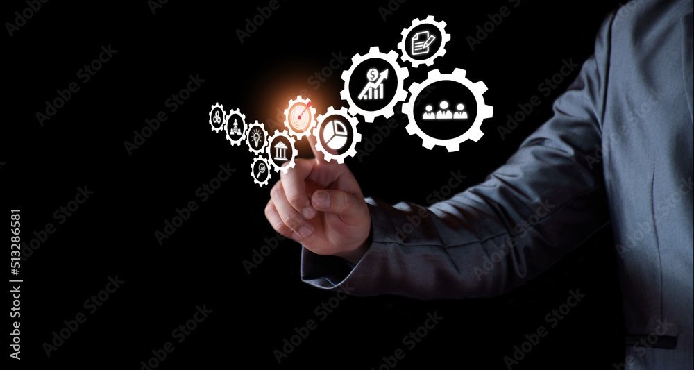 Business database analysis concept. Businessman analyzing economic data. related to business operations, analysis of future economic trends, virtual screens, business networking, internet technology. Business database analysis concept. Businessman analyzing economic data. related to business operations, analysis of future economic trends, virtual screens, business networking, internet technology.